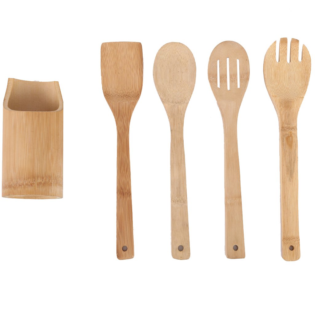Kit 4 Utensílios de Cozinha Bambu Marrom