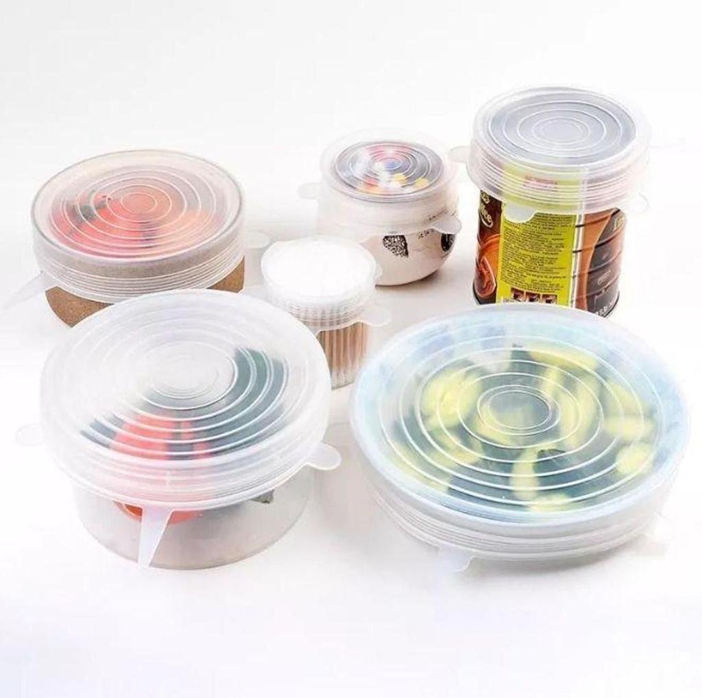 Kit 6 Tampas de Silicone Reutilizável Universal Elástica Multiuso Transparente