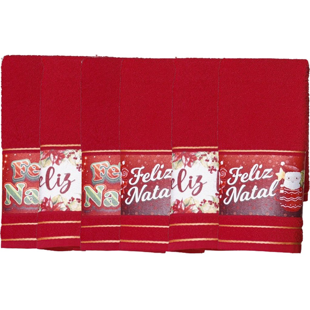 Kit 6 Toalha Lavabo Natalina Jacquard 30x45cm Vermelho