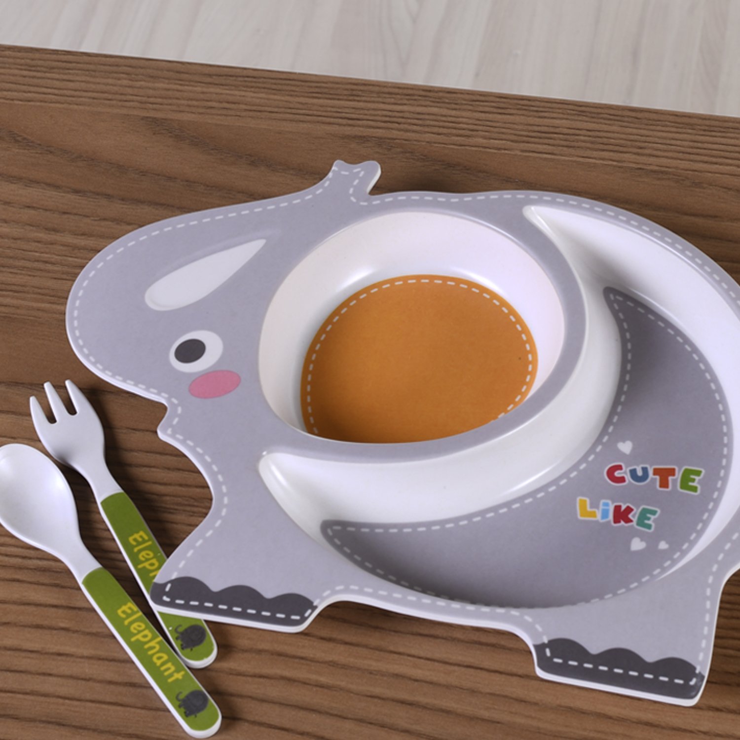 Kit Alimentação Funny 3 Peças Prato Garfo e Colher Elefante