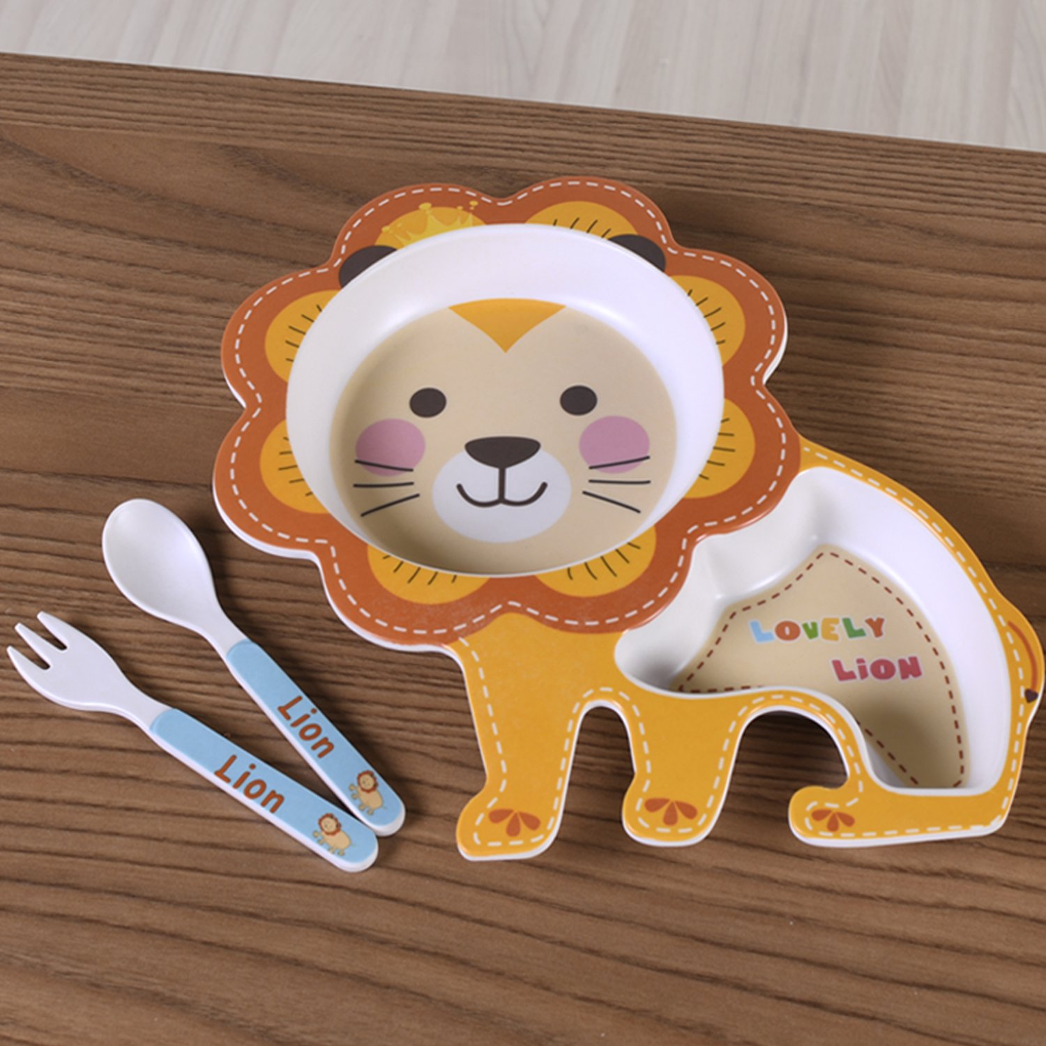 Kit Alimentação Funny 3 Peças Prato Garfo e Colher Leão