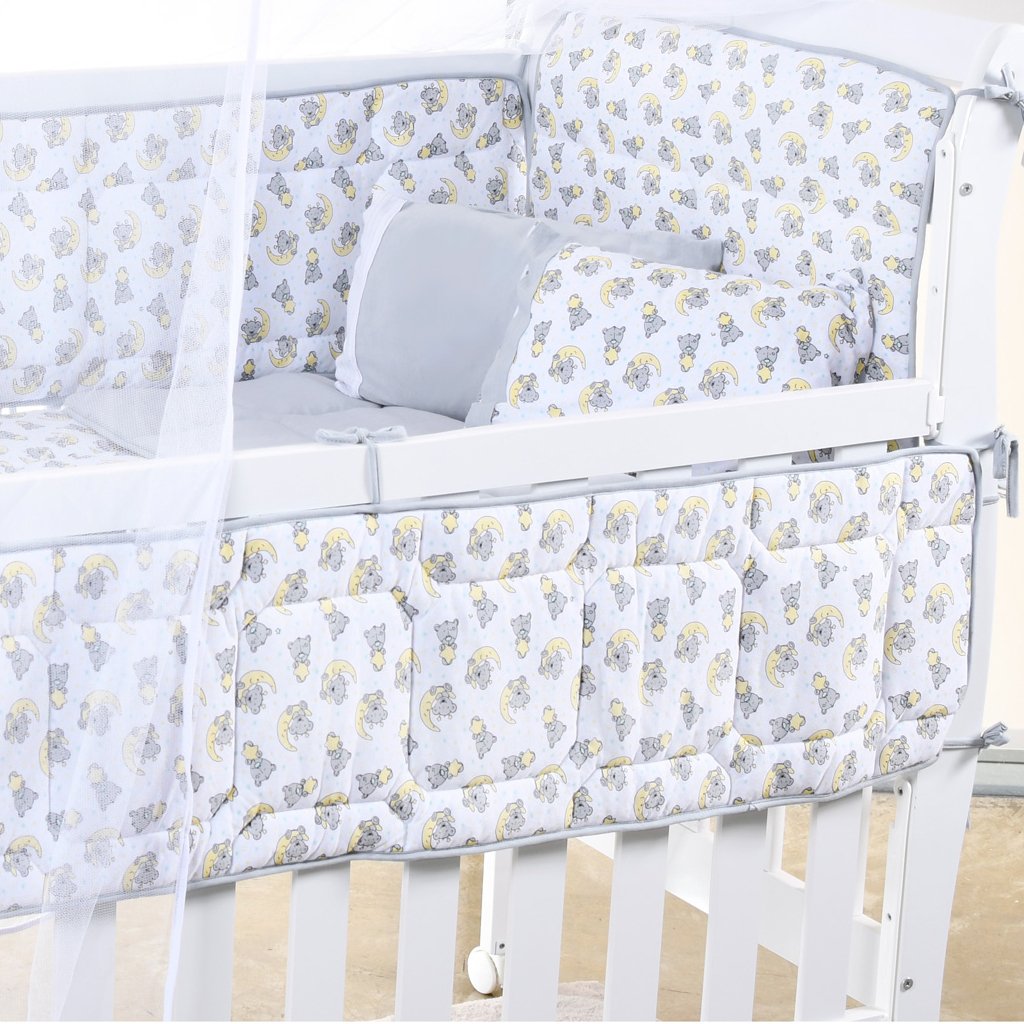 Kit Berço Baby 8 Peças Malha 100% Algodão Antialérgico Soninho Cinza