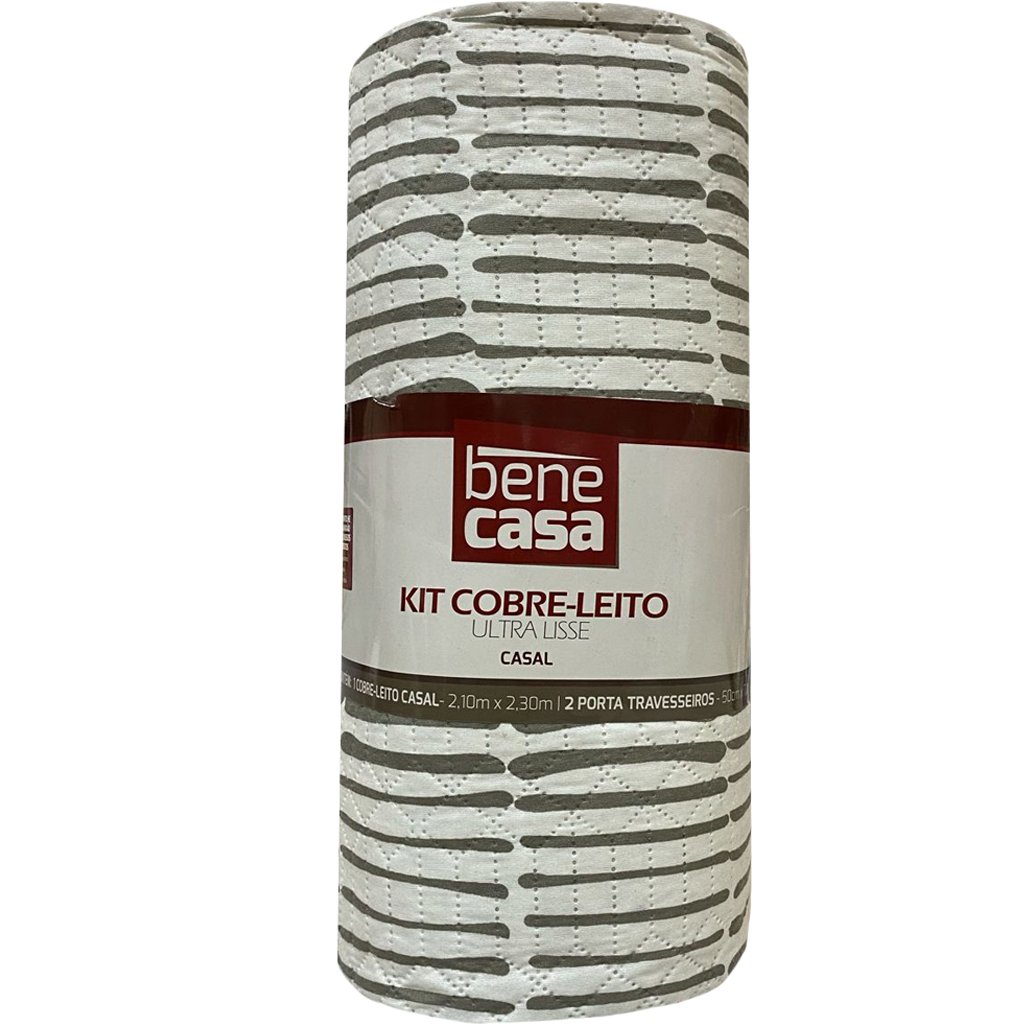 Kit Cobre Leito Casal Ultra Lisse Estampado 210x230 Listras Cinza