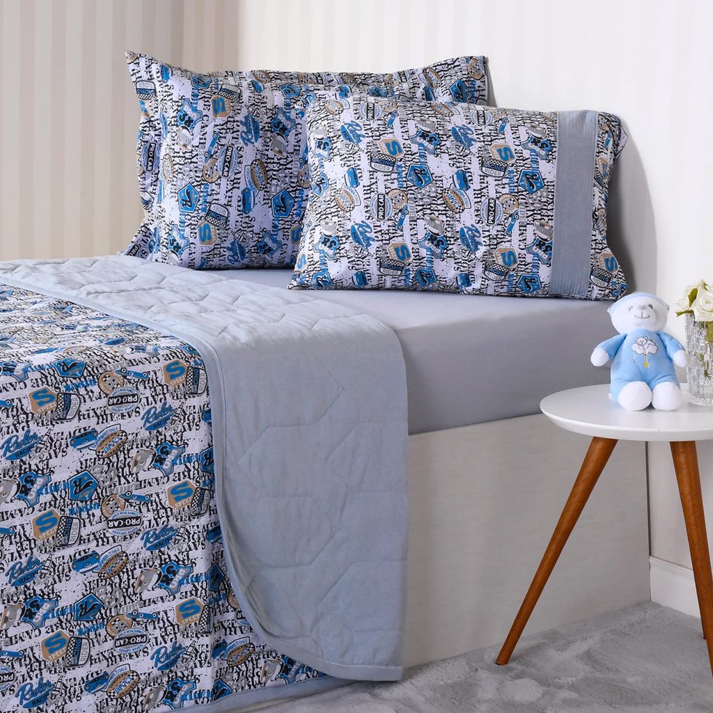 Kit Cobre Leito Kids Solteiro Malha 100% Algodão 160x220cm