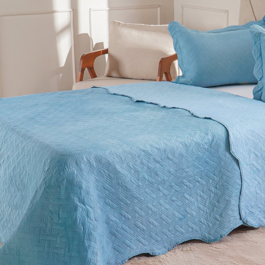 Kit Cobre Leito Queen Ultra Lisse Lisa New 230x250cm Azul Estonado