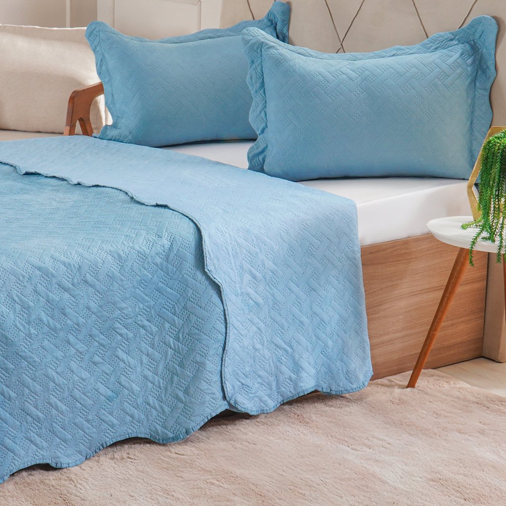 Kit Cobre Leito Queen Ultra Lisse Lisa New 230x250cm Azul Estonado