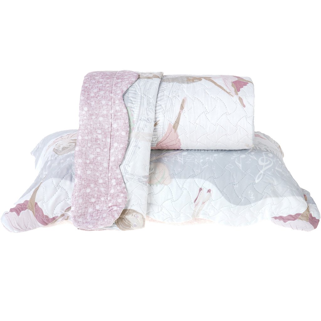 Kit Cobre Leito Rolinho Casal + Porta Travesseiro Toque Macio Ballet