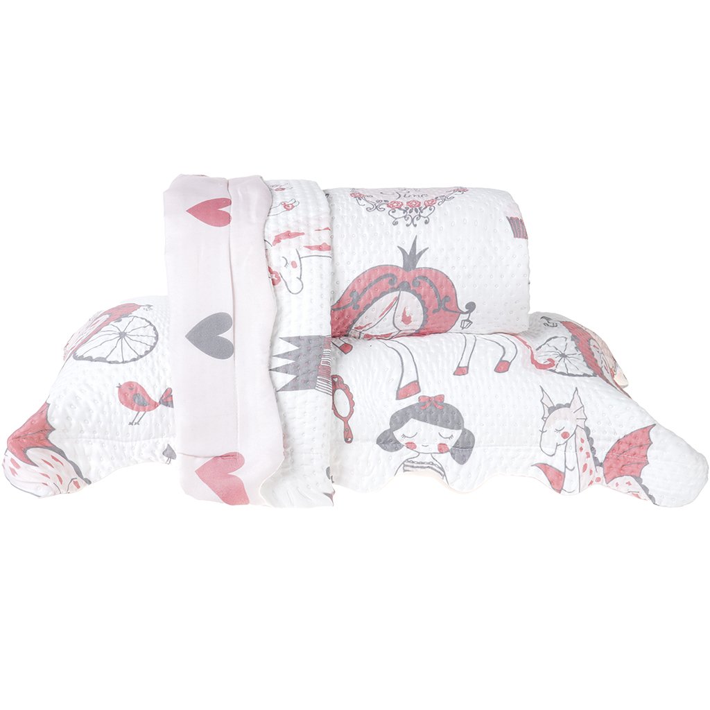 Kit Cobre Leito Rolinho Casal + Porta Travesseiro Toque Macio Era Uma Vez