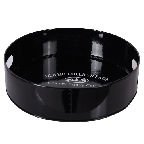 Kit Coqueteleira e Bandeja Redonda Classic Black 25x7 Aço Galvanizado Bene Casa