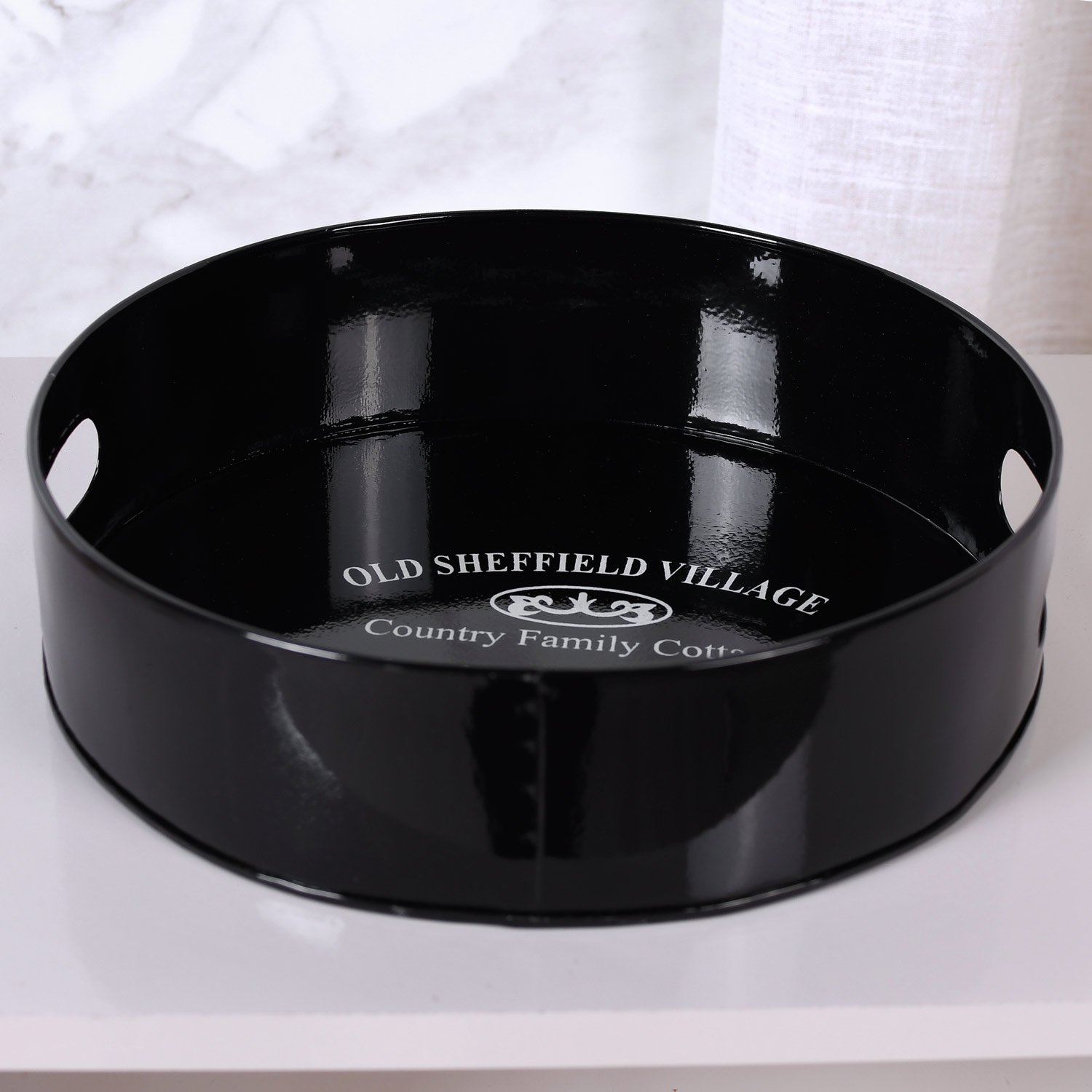 Kit Coqueteleira e Bandeja Redonda Classic Black 25x7 Aço Galvanizado Bene Casa