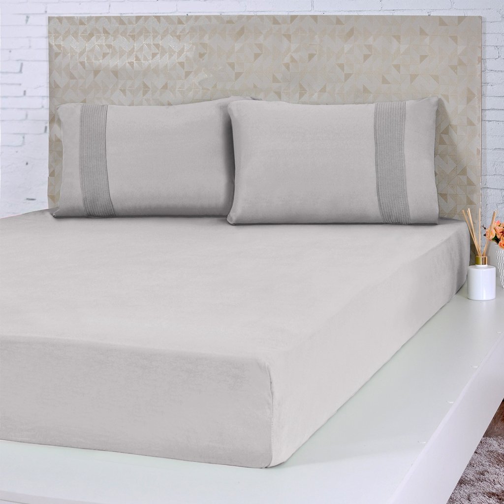 Lençol Casal Bella Cama Malha 100% Algodão 138x188x30cm Cinza