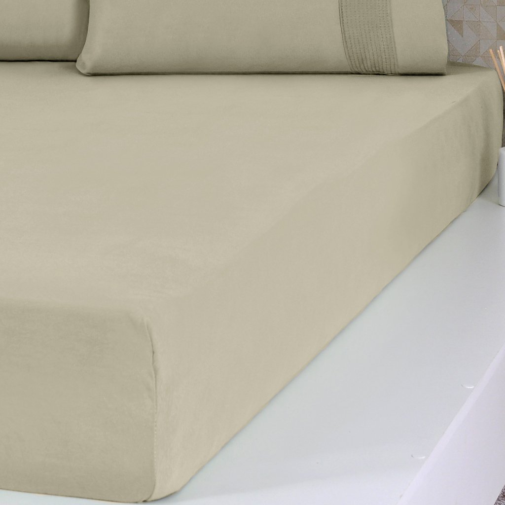 Lençol Queen Bella Cama Malha 100% Algodão 158x198x35cm Avelã