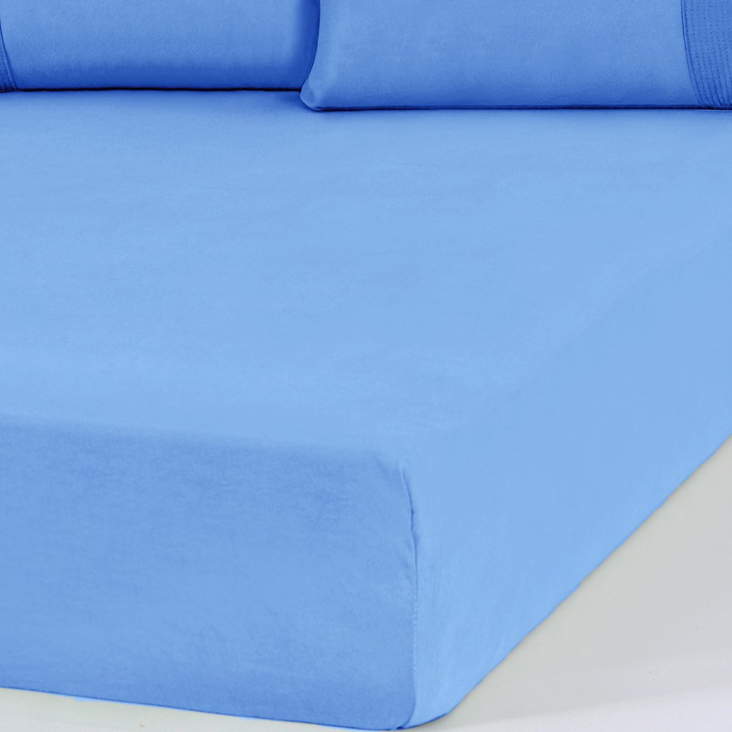 Lençol Queen Bella Cama Malha 100% Algodão 158x198x35cm Azul