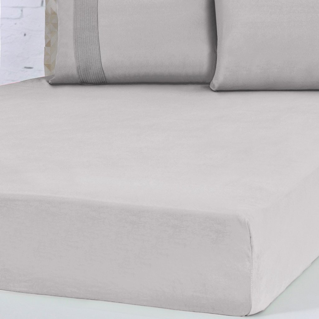 Lençol Queen Bella Cama Malha 100% Algodão 158x198x35cm Cinza