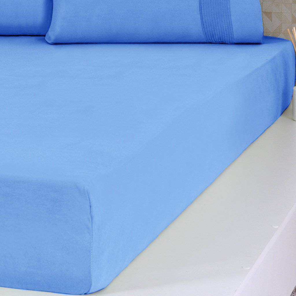 Lençol Solteiro Bella Cama Malha 100% Algodão 88x188x30cm Azul
