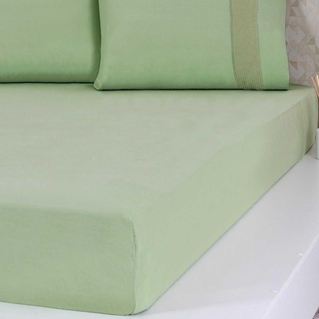 Lençol Solteiro Bella Cama Malha 100% Algodão 88x188x30cm Verde