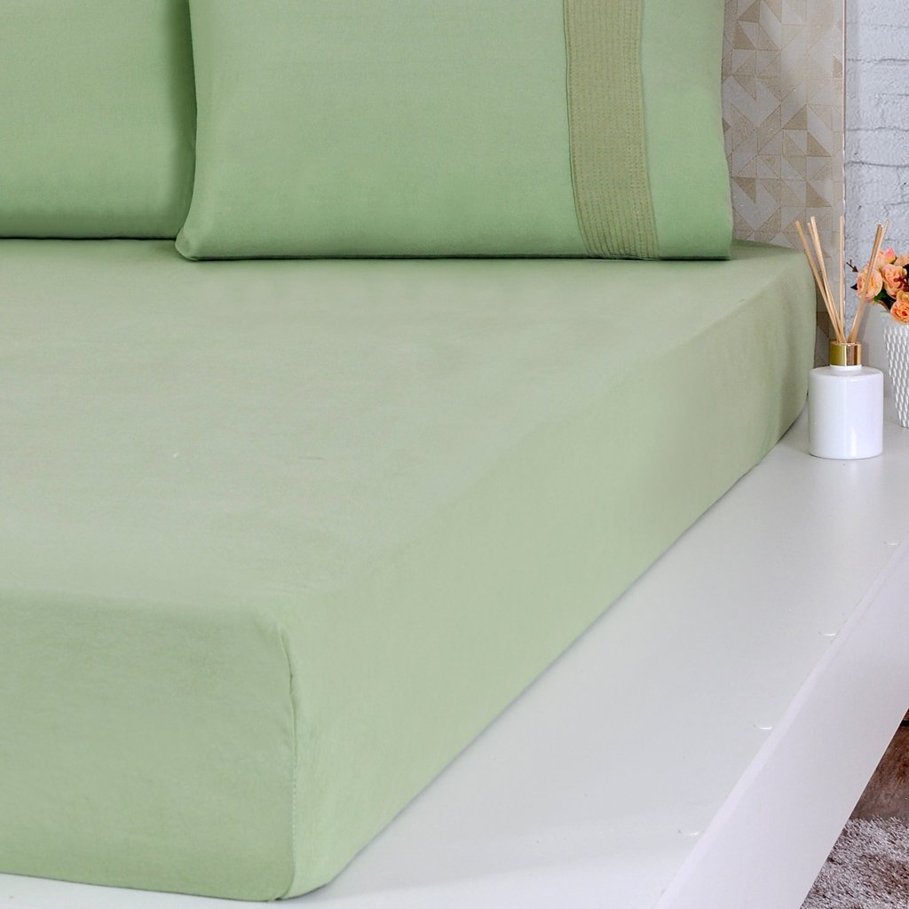 Lençol Solteiro Bella Cama Malha 100% Algodão 88x188x30cm Verde