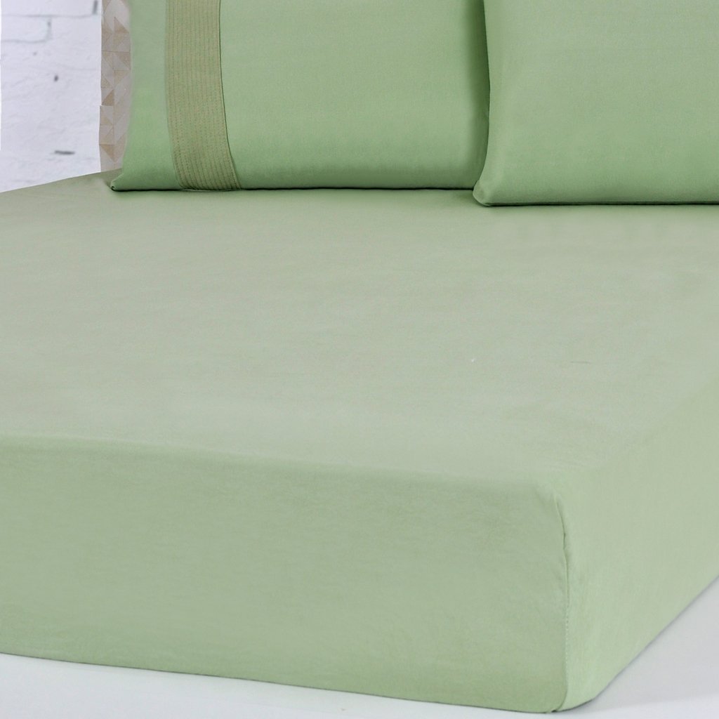 Lençol Solteiro Bella Cama Malha 100% Algodão 88x188x30cm Verde