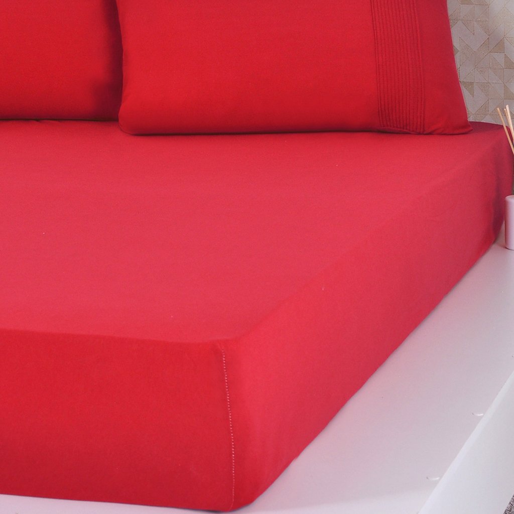 Lençol Solteiro Bella Cama Malha 100% Algodão 88x188x30cm Vermelho