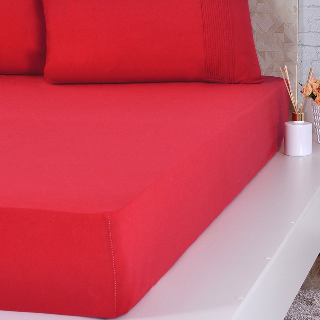 Lençol Solteiro Bella Cama Malha 100% Algodão 88x188x30cm Vermelho