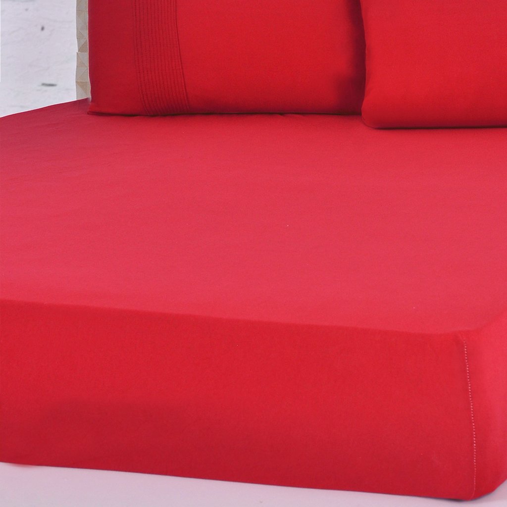 Lençol Solteiro Bella Cama Malha 100% Algodão 88x188x30cm Vermelho