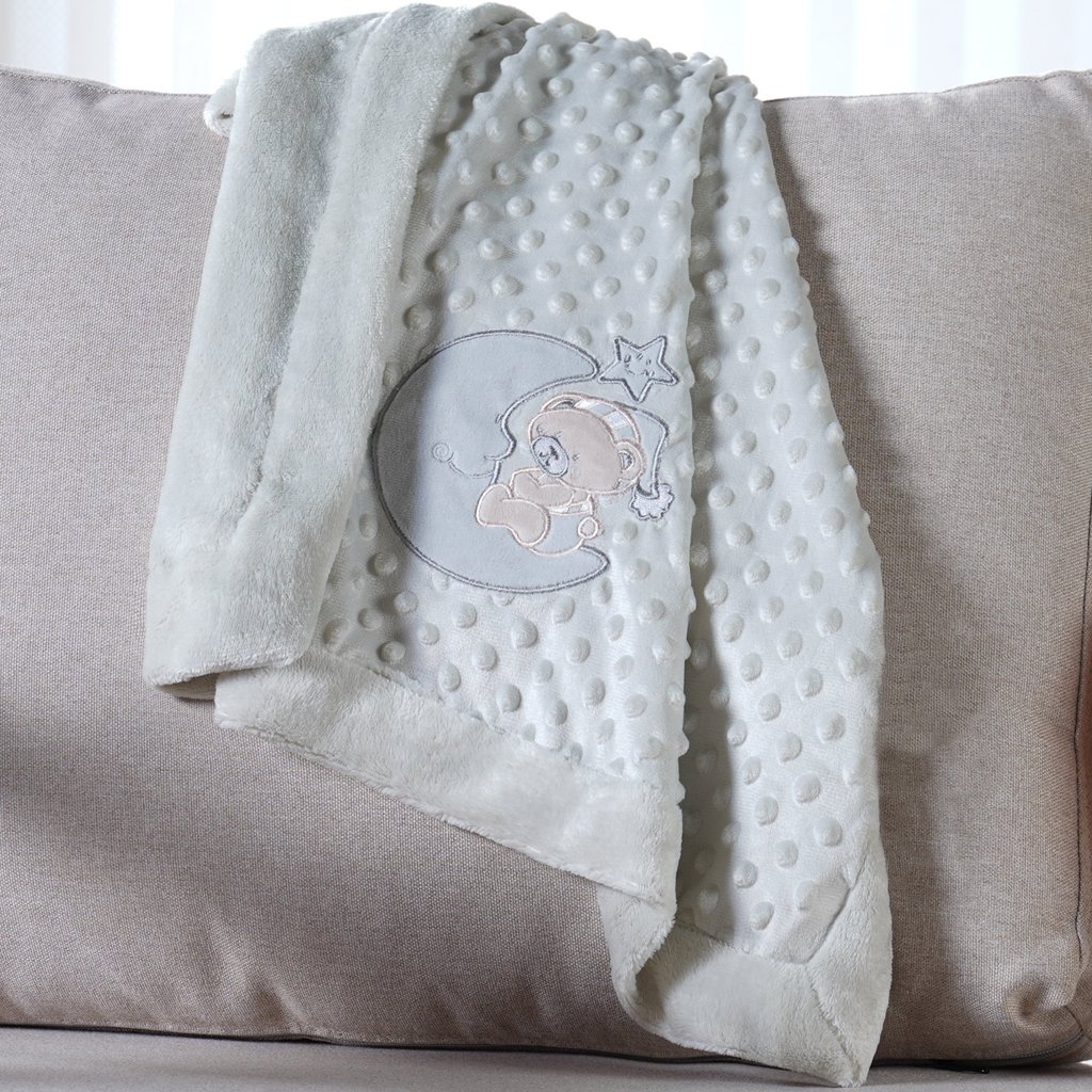 Manta Bebê Dots Camada Dupla de Plush 100x70 com Bordado