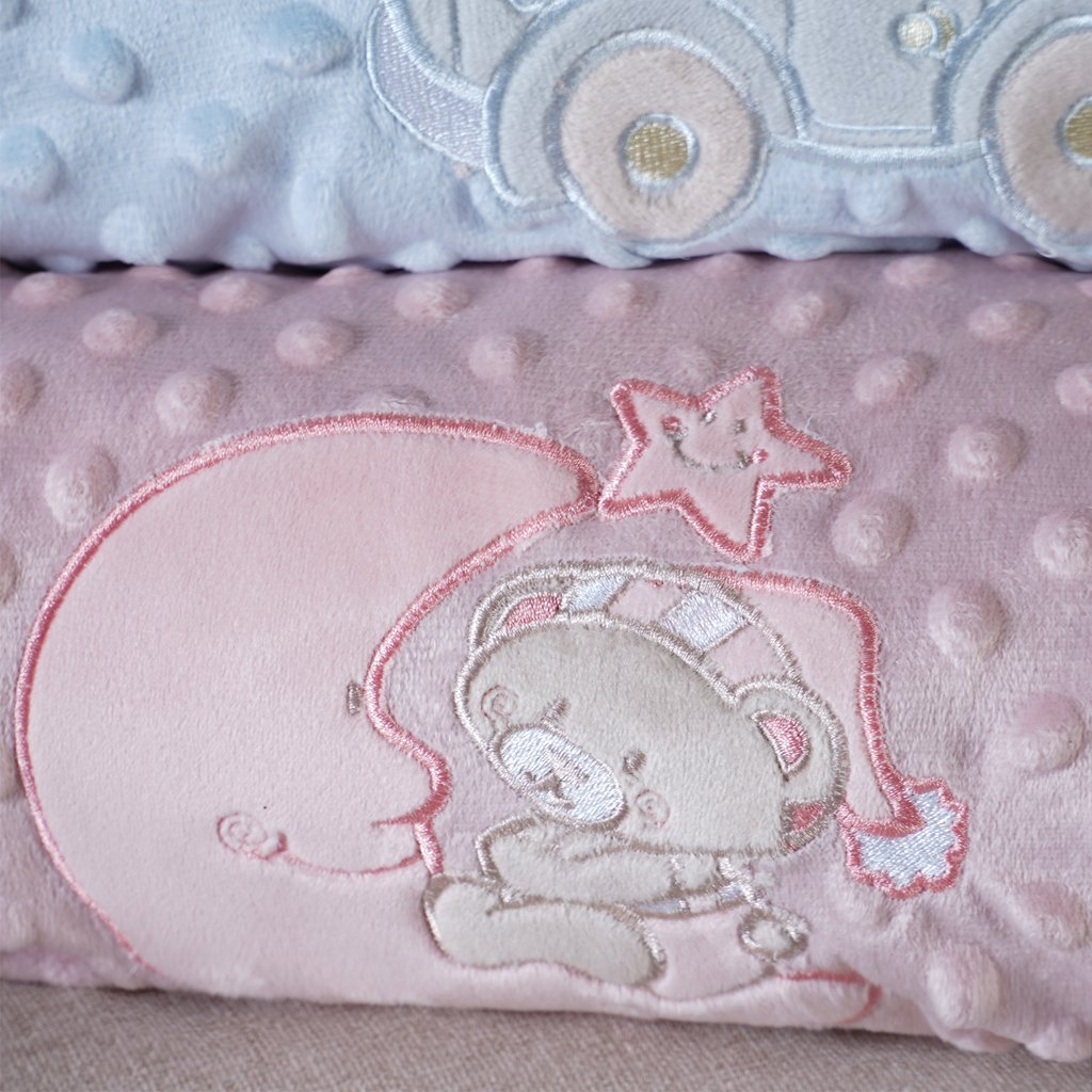 Manta Bebê Dots Camada Dupla de Plush 100x70 com Bordado