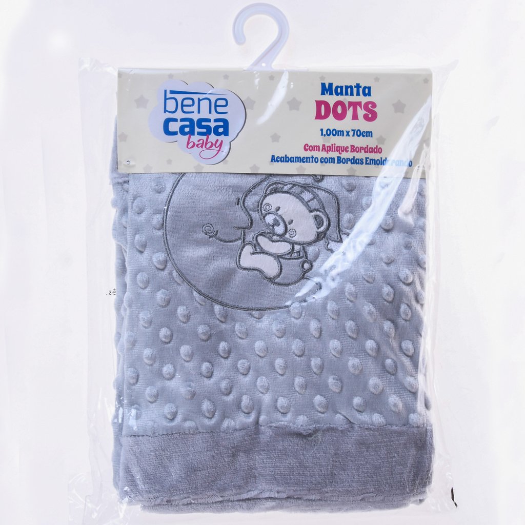 Manta Bebê Dots Camada Dupla de Plush 100x70 com Bordado