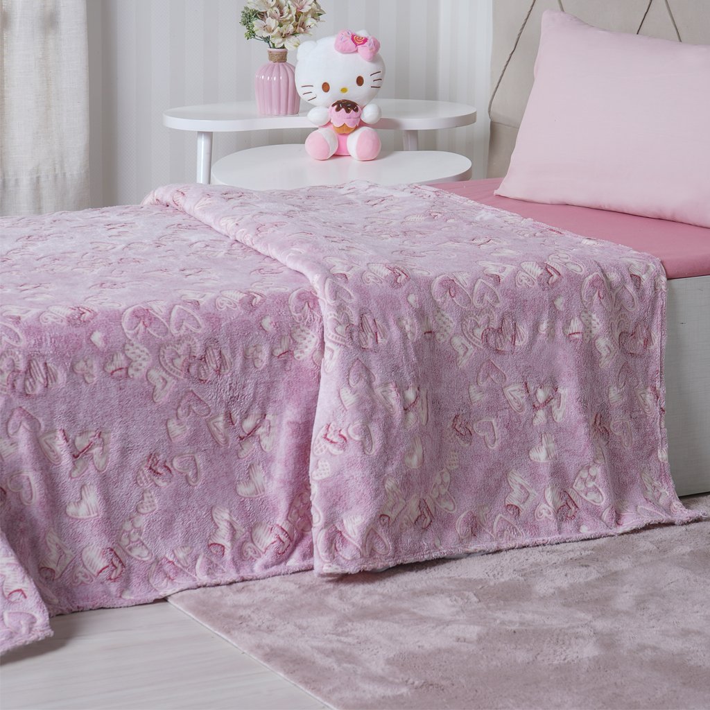 Manta Solteiro Candy Brilha no Escuro 150x220 Super Macia Coração Rosa