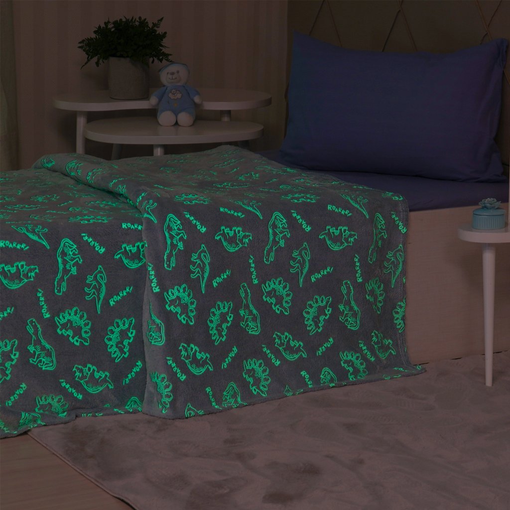 Manta Solteiro Candy Brilha no Escuro 150x220 Super Macia Dino