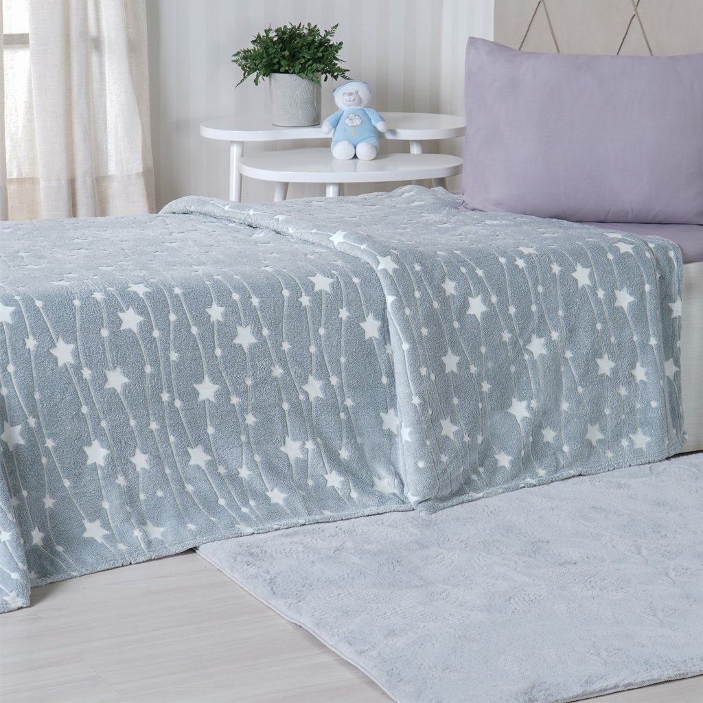 Manta Solteiro Candy Brilha no Escuro 150x220 Super Macia Grey Star