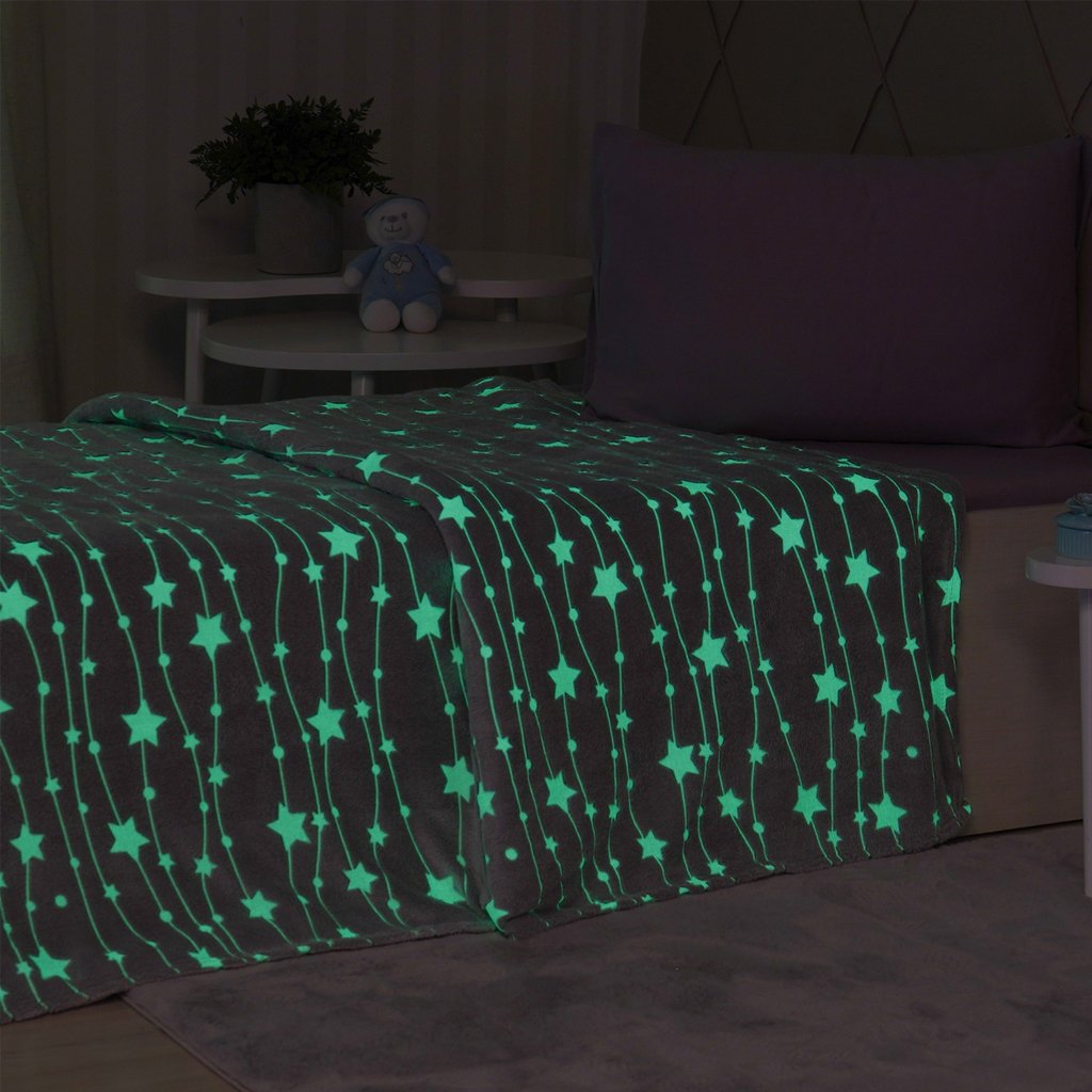 Manta Solteiro Candy Brilha no Escuro 150x220 Super Macia Grey Star