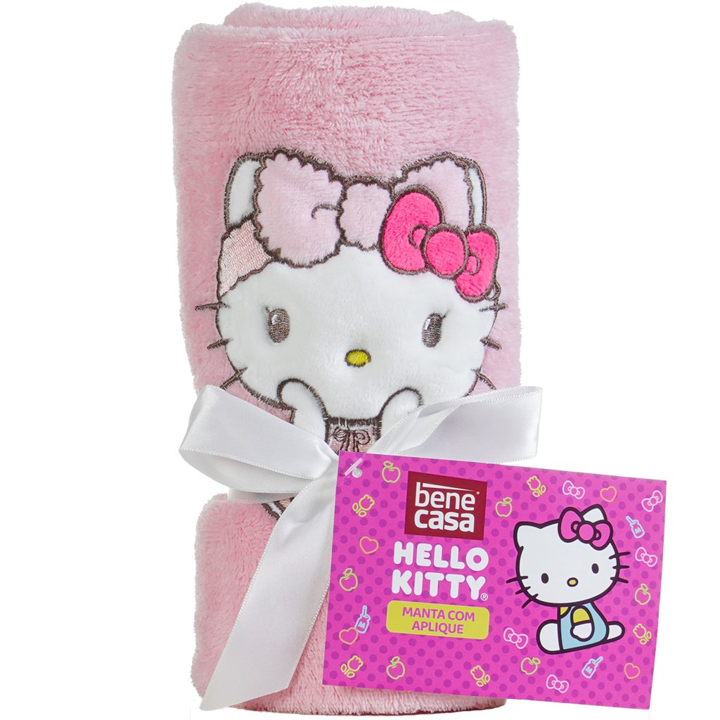 Manta com Aplique Flannel Fleece Turma da Hello Kitty 100x75 Hello Kitty