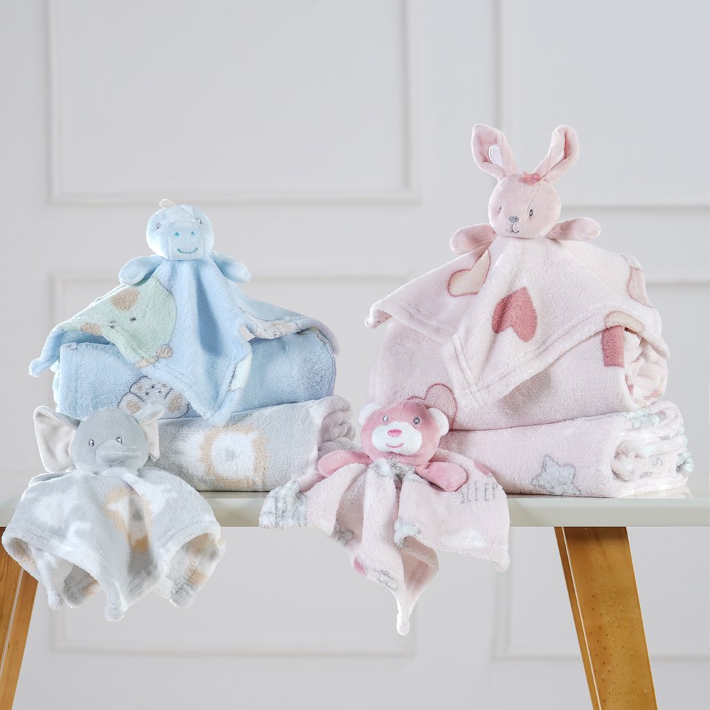 Manta com Naninha Flannel Estampada para Bebê 75x100 Cinza Elefante
