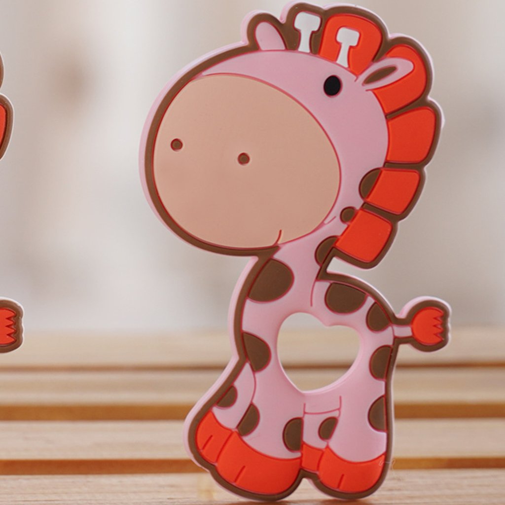 Mordedor Girafa Funny para Bebê de Silicone 7,03x6,55x0,83cm Rosa