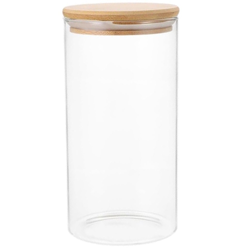 Pote de Vidro Tubular com Tampa de Bambu 1,7L 27,5x10cm Transparente