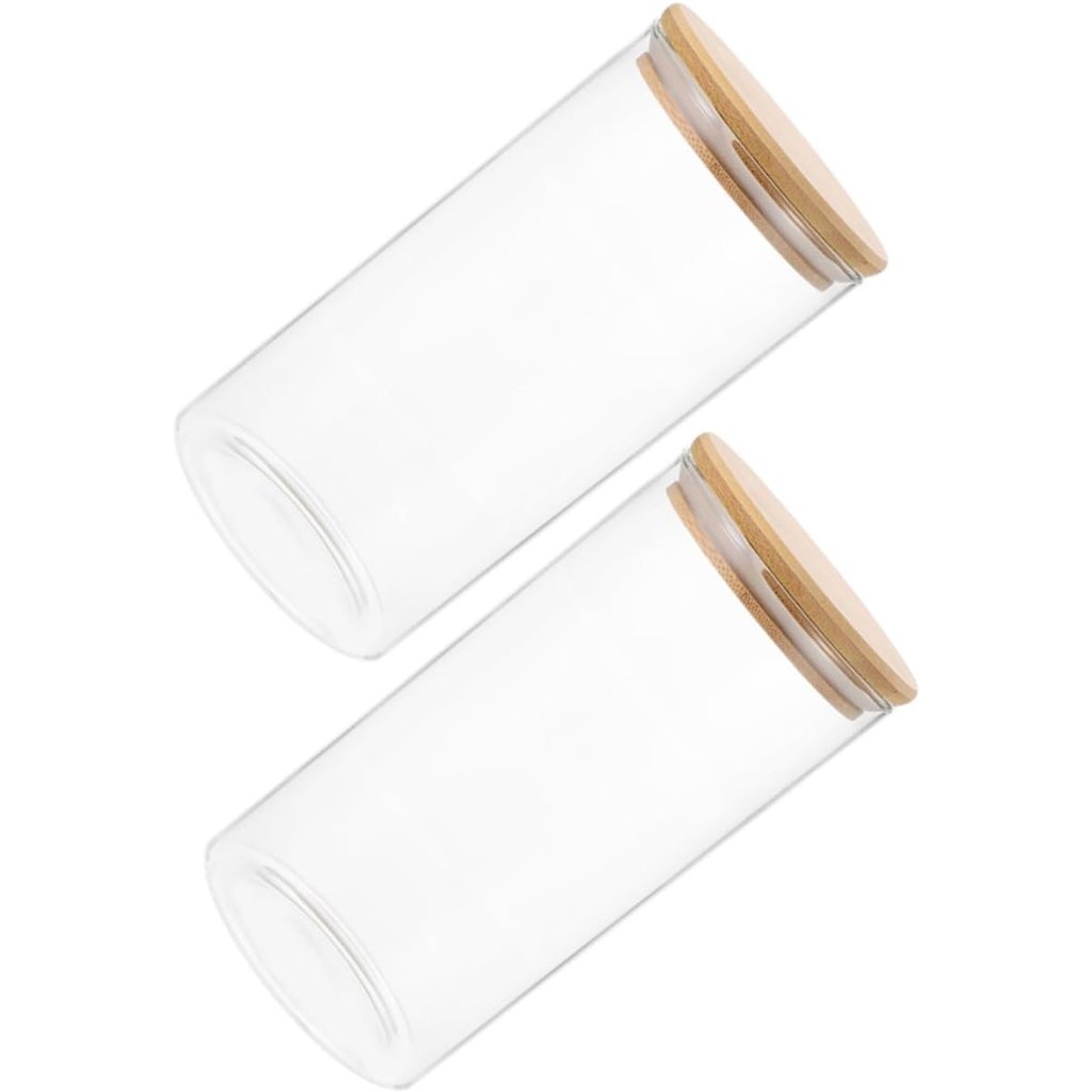 Pote de Vidro Tubular com Tampa de Bambu 1L 10x17cm Transparente