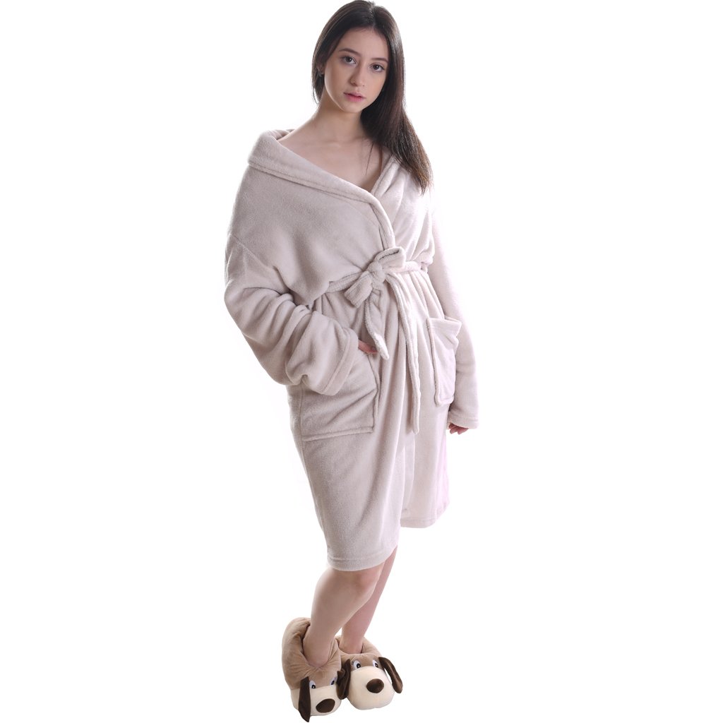 Roupão Plush Microfibra com Bolso Manga Longa Toque Macio 180g/m²