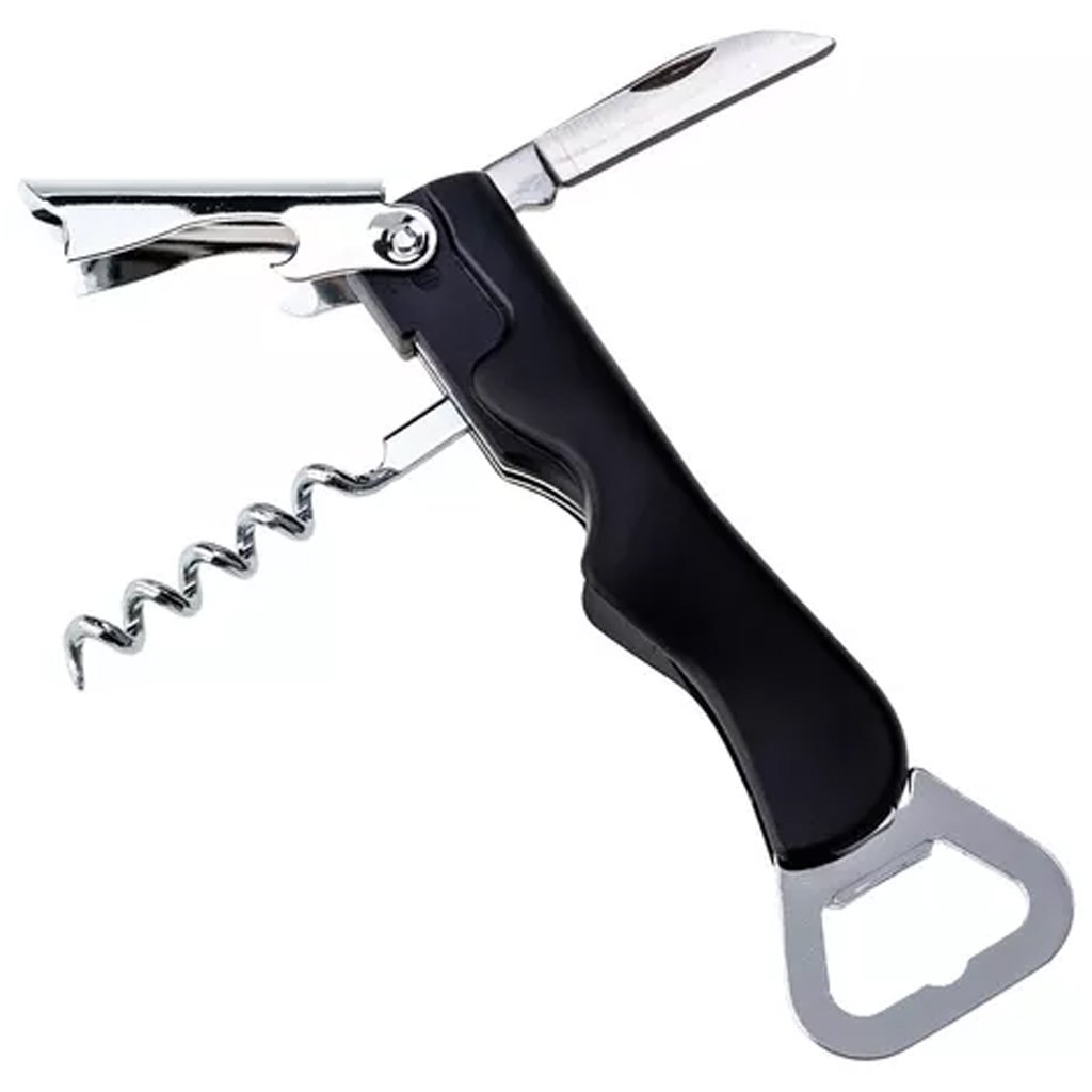 Saca Rolhas 2 em 1 Inox Facil de Utilizar e Manusear Preto