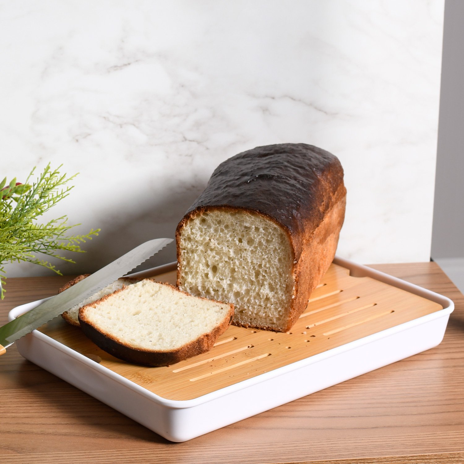 Tabua de Pão Migalheiro Bambu 32x23x4cm