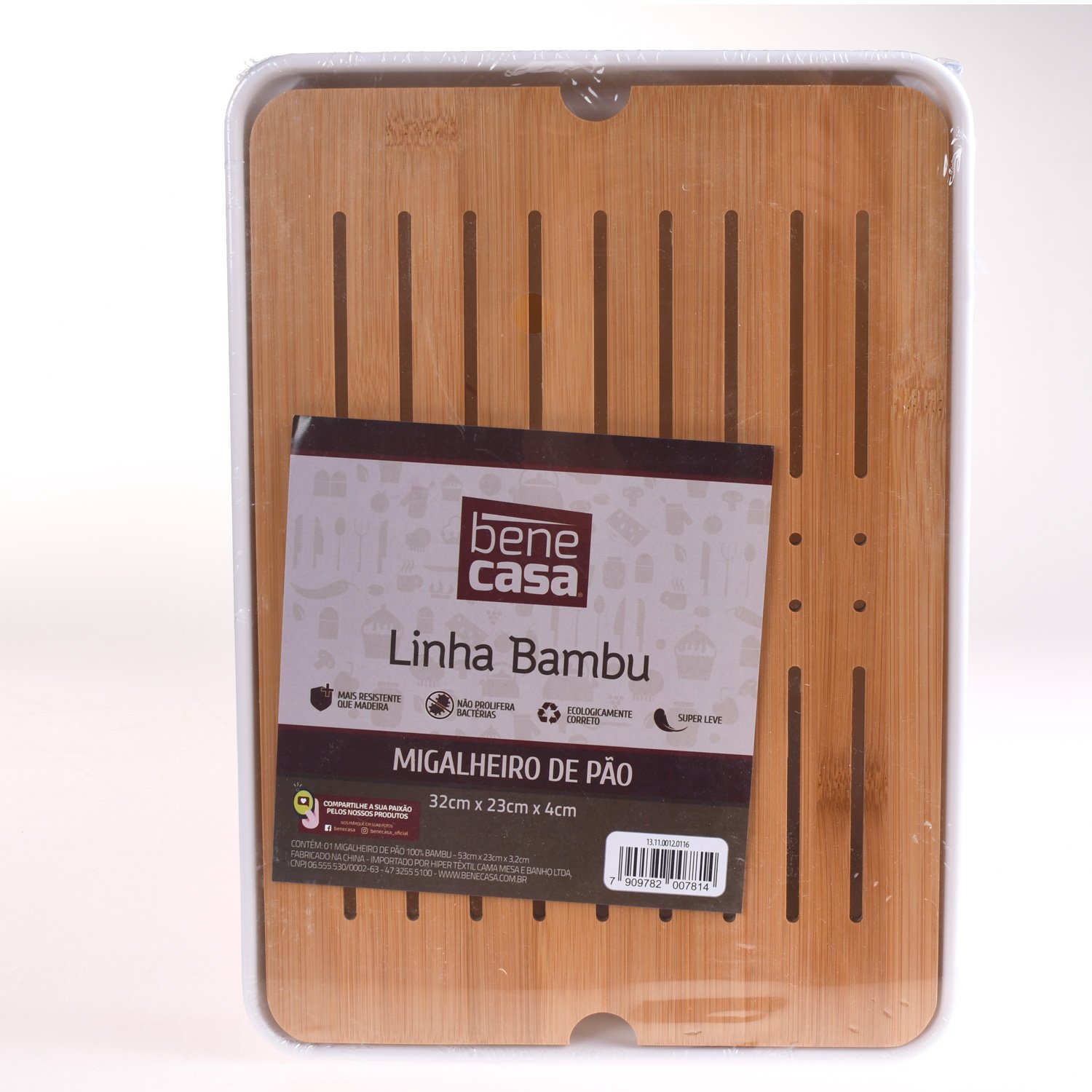 Tabua de Pão Migalheiro Bambu 32x23x4cm