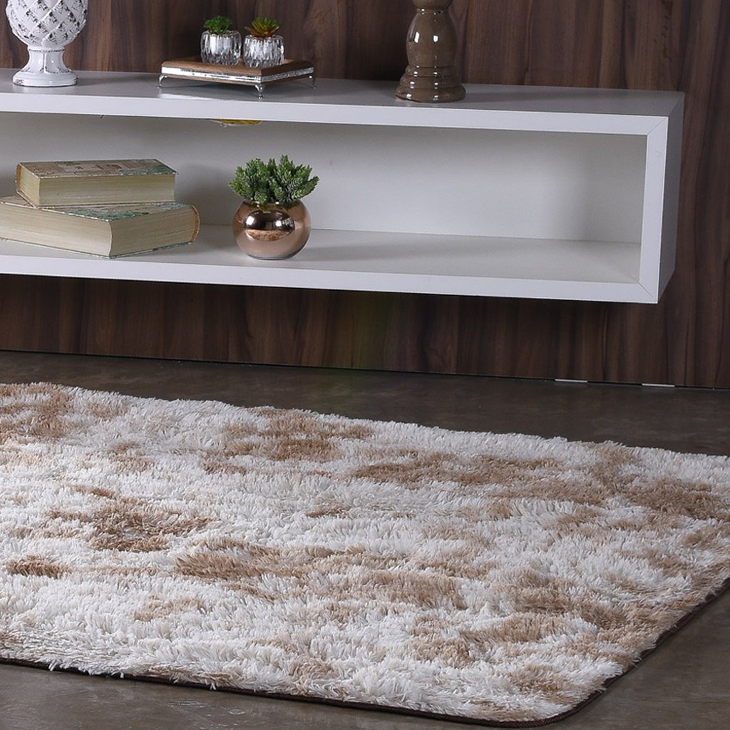 Tapete Fluffy para Sala 100% Poliester 140x200cm Beige Mescla