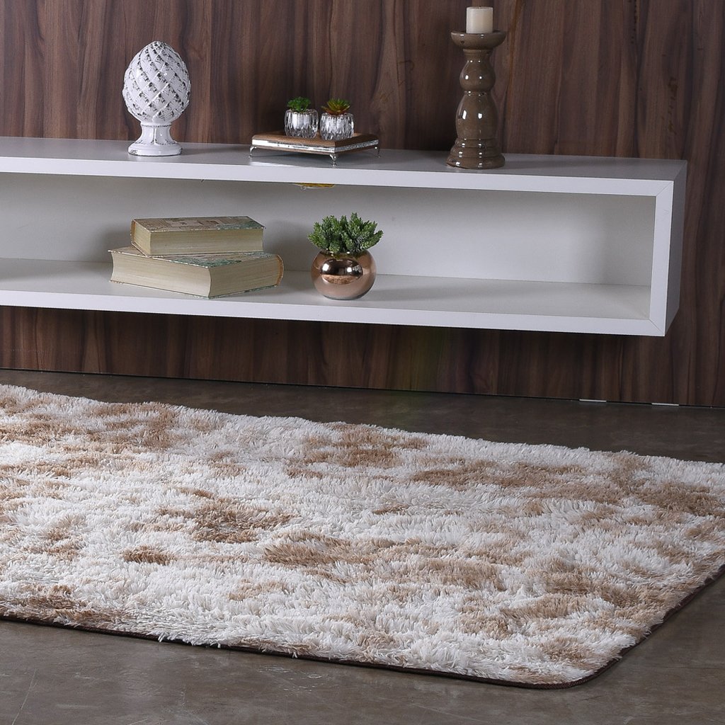 Tapete Fluffy para Sala 100% Poliester 140x200cm Beige Mescla