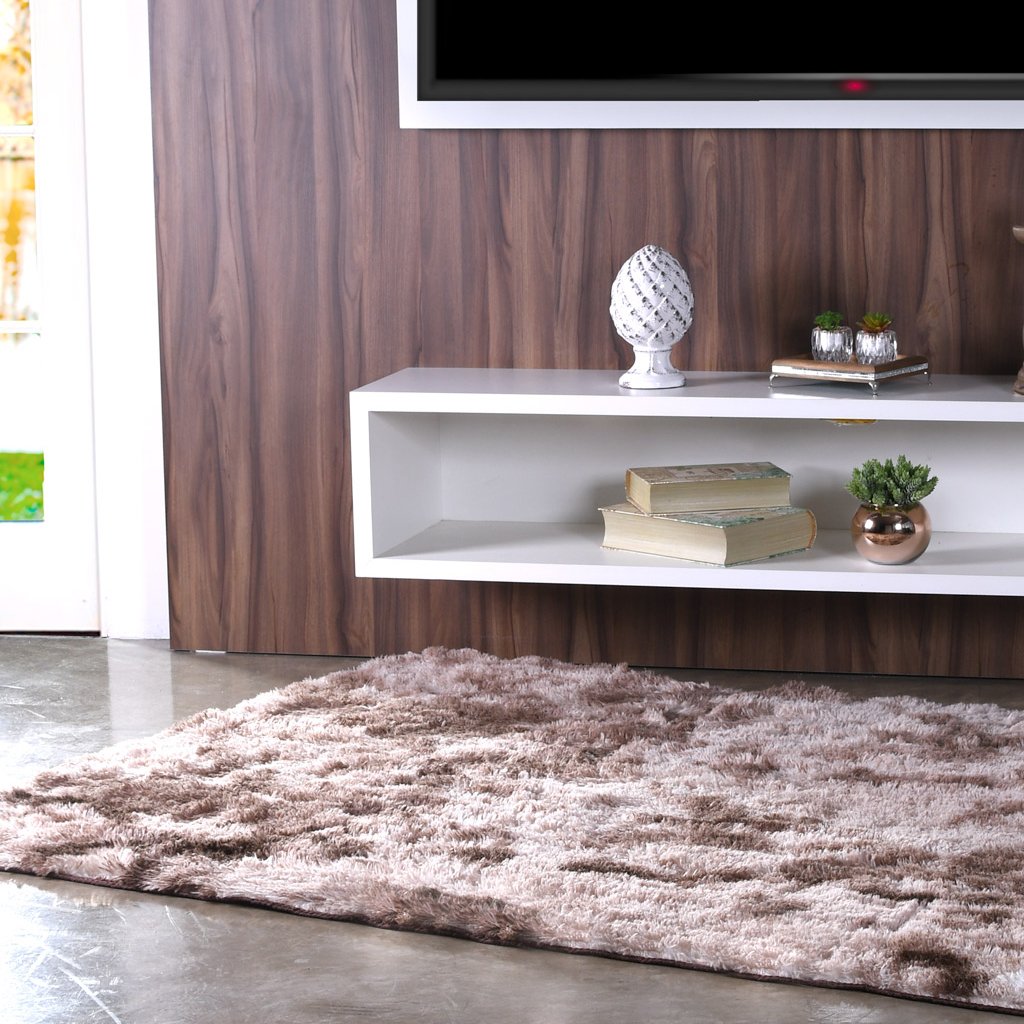Tapete Fluffy para Sala 100% Poliester 140x200cm Taupe Mescla
