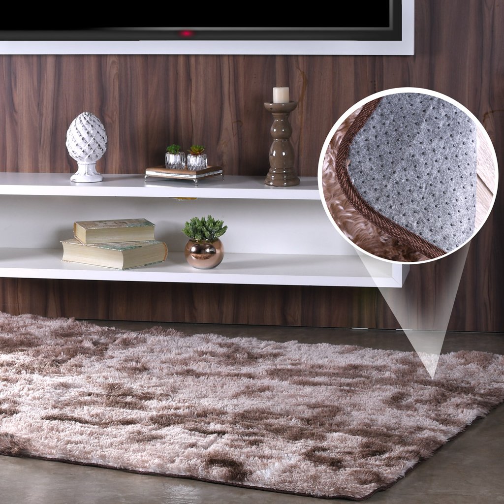 Tapete Fluffy para Sala 100% Poliester 140x200cm Taupe Mescla