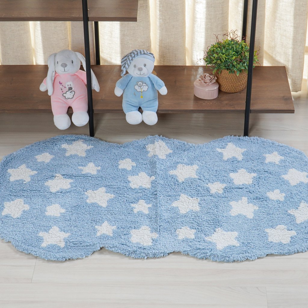 Tapete Quarto Infantil 60x100cm Azul Estrela