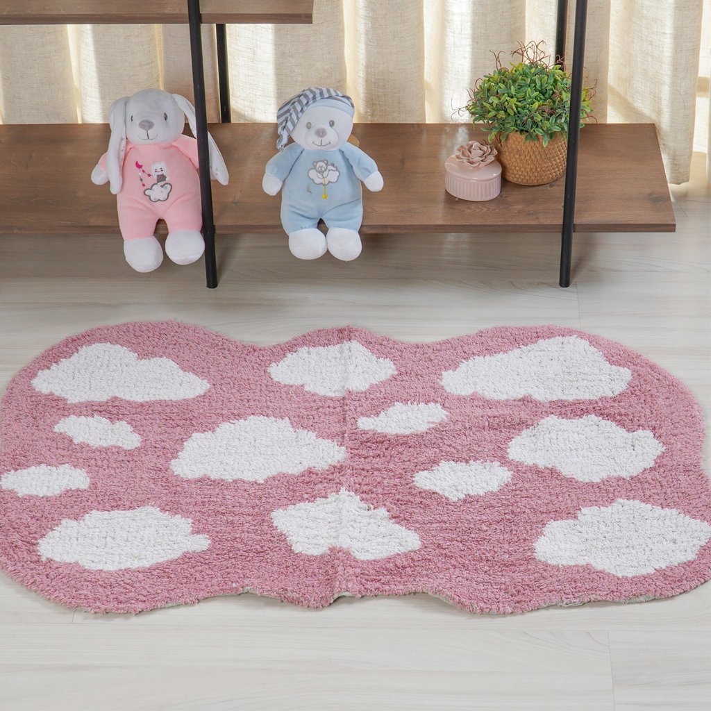 Tapete Quarto Infantil 60x100cm Rosa Nuvem