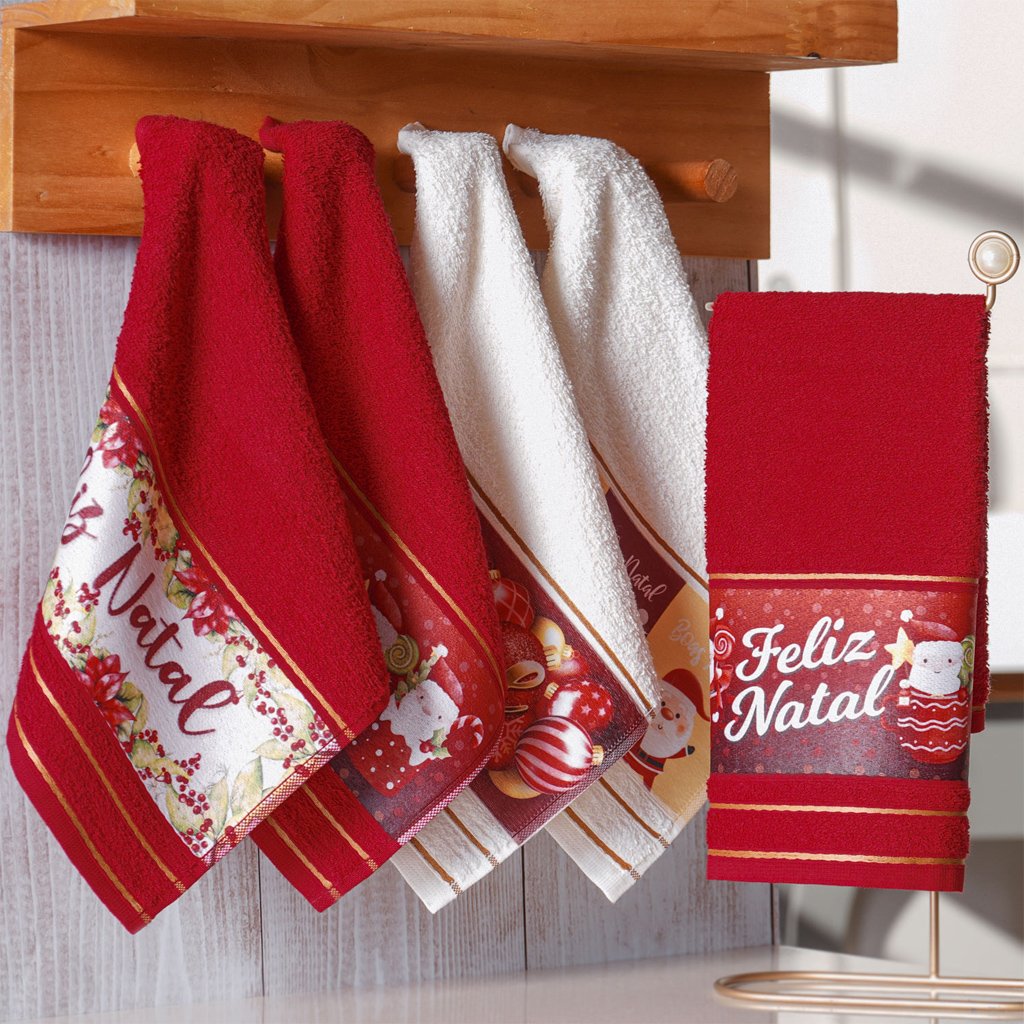 Toalha Lavabo Natalina Jacquard 30x45cm  Vermelho