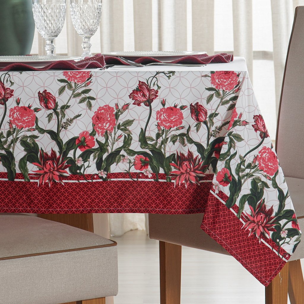 Toalha de Mesa Facile Repelente à Água 140x250cm Flowers