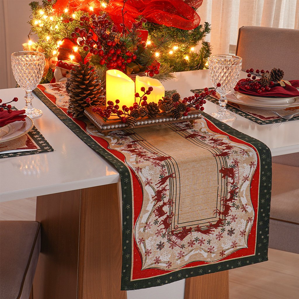 Trilho de Mesa Linhão Natalino 40x140cm Verde Renas